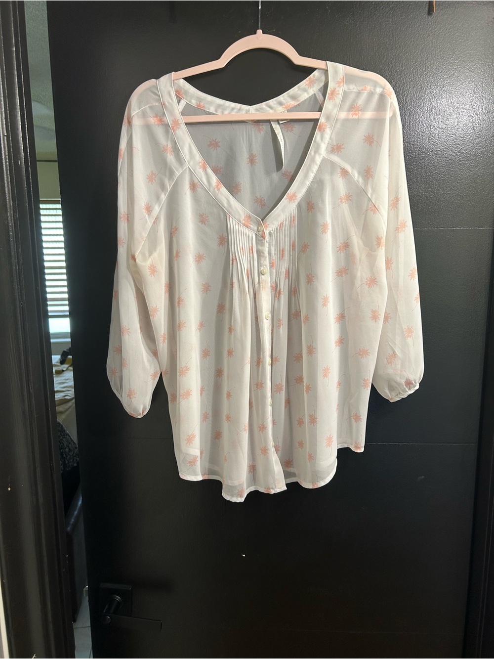 LC Lauren Conrad Cream Blouse with Pink Starburst Print